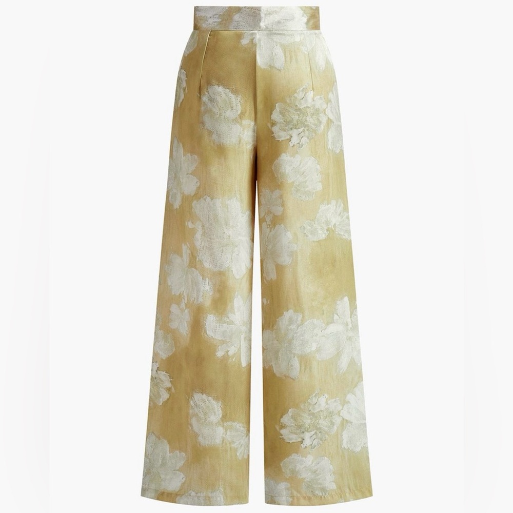 Commense Floral Wide Leg Pants - Gold and Cream